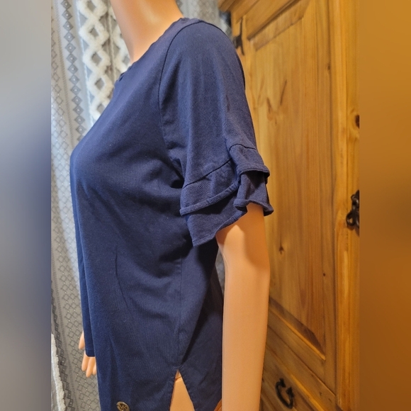 Michael Kors Navy Blue Women's Ruffle SleeveTop - Picture 3 of 4